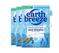 Earth Breeze - Hojas de detergente para ropa sin líquido, aroma fresco, sin jarra de plástico (180 cargas) 90 hojas (paquete de 3)