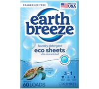Earth Breeze Laundry Detergent Sheets Fragrance-Free - 60 Loads Eco Liquidless Soap - Travel-Friendly for Hot & Cold Cycles, Tackles Tough Stains & Odors - Gentle on Sensitive Skin, 30 Ct