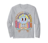 Earth Day Skateboard Peace Sign Environmental Retro Manga Larga