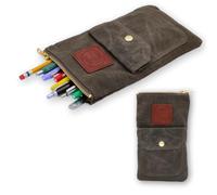 Earth & Fiber Co. Bolsa de lona encerada para artistas, perfecta para lápices, bolígrafos, marcadores y artículos de papelería, diseñada para artistas, lona marrón duradera con cremallera YKK de latón