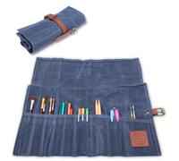 Earth & Fiber Co. Soporte Compacto para Pinceles de Pintura de Lona Encerada y Cuero, Bolsa de Arte portátil para Pintar y Dibujar, Organizador de Suministros de Arte, Bolsa de Almacenamiento para