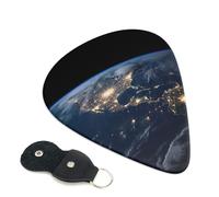 Earth from The Outer Space - 6 púas de celuloide de 0.96 mm de grosor con soporte de púas de cuero, púa de guitarra personalizada para bajo, guitarras eléctricas y acústicas, regalo para amantes de