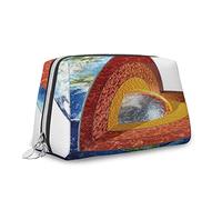 Earth Image, organizador de maquillaje de cuero, imagen de la tierra que muestra el núcleo interior, bolso, bolsa de aseo, bolsa de maquillaje impermeable, rojo y azul, M, Rojo Azul_10, Talla única,