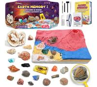 Earth Memory Volcano & Ocean Science - Juego de actividades científicas, excava más de 20 gemas auténticas, fósiles y ámbares