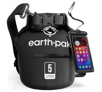 Earth Pak - Bolsa Impermeable con Funda Impermeable para teléfono móvil - Mantiene el Equipo seco para Kayak, Playa, Deportes, Rafting, Acampada, Senderismo y Pesca (Negro, 5L)