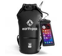 Earth Pak Bolsa Seca Impermeable de Serie Torrent para Kayak, canotaje, Senderismo, Camping y Pesca con Estuche para teléfono a Prueba de Agua 30L Negro