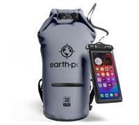 Earth Pak Bolsa Seca Impermeable de Serie Torrent para Kayak, canotaje, Senderismo, Camping y Pesca con Estuche para teléfono a Prueba de Agua 30L Gris