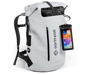 Earth Pak Mochila impermeable: cierre enrollable resistente, bolsillo frontal con cremallera de fácil acceso y panel trasero acolchado, Gris, 55L, Mochila impermeable