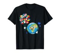 Earth Planet Mascot - Banderas del Mundo Globos Corazón Día de la Camiseta