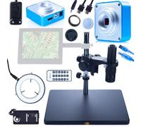 Earth Pro MCEP-0.5X - Microscopio digital con zoom de 7-45x, objetivo de 360°, anillo de atenuación de 56 LED, cámara microscópica HDMI USB 16 MP 4K, compatible con montaje en C, laboratorio