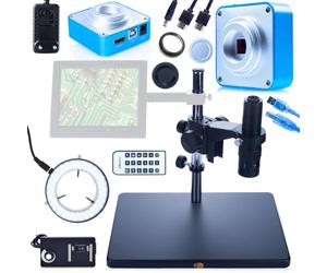Earth Pro MCEP-0.5X - Microscopio digital con zoom de 7-45x, objetivo de 360°, anillo de atenuación de 56 LED, cámara microscópica HDMI USB 16 MP 4K, compatible con montaje en C, laboratorio