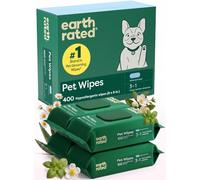 Earth Rated Toallitas para mascotas para perros y gatos, hipoalergénicas, limpieza 3 en 1, desodorizante e hidratante, para las patas de aseo, cuerpo y trasero, nuevo té blanco y albahaca escente, 400