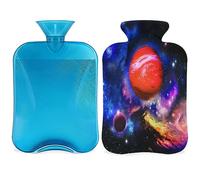 Earth Space - Botella de agua caliente con funda esponjosa, 2 L, gran capacidad, botella de galaxia, bolsa de agua para noches acogedoras, alivio del dolor, espalda, cuello y hombros
