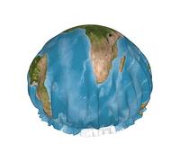 Earth View World Map Pattern Gorro de ducha y gorro de baño para mujer, gorros de ducha impermeables de gran tamaño reversibles grandes diseñados para todas las longitudes de cabello, gorro de baño