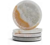 Earthen Crafts Juego de 4 posavasos de mármol de ónix blanco hechos a mano, duraderos y elegantes, posavasos redondos de piedra de 4 pulgadas para bebidas, decoración de mesa de reuniones, cocina, bar