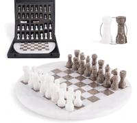 EarthenTones Juego de ajedrez de mármol para adultos de 30,5 cm hecho a mano con caja de almacenamiento y 2 reinas adicionales, juego clásico para 2 jugadores, regalo único y decoración del hogar