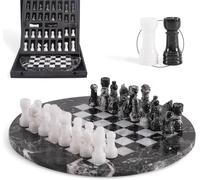 EarthenTones Juego de ajedrez de mármol para adultos, tablero de ajedrez hecho a mano de 12 pulgadas con caja de almacenamiento y 2 reinas extra, juego clásico para 2 jugadores, regalo único y