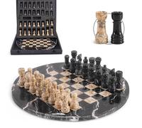 EarthenTones Juego de ajedrez de mármol para adultos, tablero de ajedrez hecho a mano de 12 pulgadas con caja de almacenamiento y 2 reinas extra, juego clásico para 2 jugadores, regalo único y