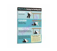 Earthquake Response Protocol Poster Safety Checklist Canvas Painting for Workplace Home Office Decor(Framed,08x12inch(20x30cm))