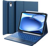 Earto Teclado iPad 11 A16(2025) /10eme Generation 2022, Carcasa Teclado iPad 10ª Generación con Touchpad, iluminación 7 colores, recargable Azerty, azul marino