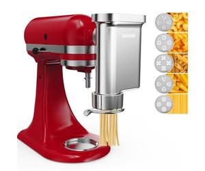 Eascandy Accesorio de prensa de pasta gourmet de metal para batidora de pie KitchenAid, accesorio de metal duradero para hacer pasta con 5 platos intercambiables para pasta casera fresca