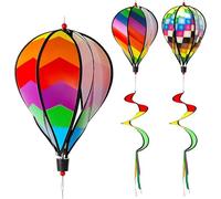 Ease 3 globos de aire caliente, carillón de viento, arco iris, jardín, ruedas giratorias, molinillo de viento, arco iris, saco de viento, lentejuelas, decoración de patio colgante, 130 cm