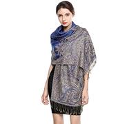 EASE LEAP Elegante Bufanda Estampada para Mujer Lujoso Chal Cálido con Borla Suave Pashmina Estilo Paisley Étnico Uso en Otoño Invierno 200 * 70cm/(14-Azul real)