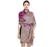 EASE LEAP Elegante Bufanda Estampada para Mujer Lujoso Chal Cálido con Borla Suave Pashmina Estilo Paisley Étnico Uso en Otoño Invierno 200 * 70cm/(7-Rojo púrpura)