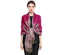 EASE LEAP Elegante Bufanda Estampada para Mujer Lujoso Chal Cálido con Borla Suave Pashmina Estilo Paisley Étnico Uso en Otoño Invierno 200 * 70cm/(6-Fucsia)
