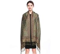 EASE LEAP Elegante Bufanda Estampada para Mujer Lujoso Chal Cálido con Borla Suave Pashmina Estilo Paisley Étnico Uso en Otoño Invierno 200 * 70cm/(11-Verde militar)