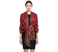 EASE LEAP Elegante Bufanda Estampada para Mujer Lujoso Chal Cálido con Borla Suave Pashmina Estilo Paisley Étnico Uso en Otoño Invierno 200 * 70cm/(1-Rojo)