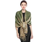 EASE LEAP Elegante Bufanda Estampada para Mujer Lujoso Chal Cálido con Borla Suave Pashmina Estilo Paisley Étnico Uso en Otoño Invierno 200 * 70cm/(10-Verde oliva)