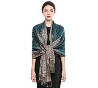 EASE LEAP Elegante Bufanda Estampada para Mujer Lujoso Chal Cálido con Borla Suave Pashmina Estilo Paisley Étnico Uso en Otoño Invierno 200 * 70cm/(9-Verde oscuro)