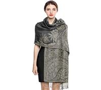 EASE LEAP Elegante Bufanda Estampada para Mujer Lujoso Chal Cálido con Borla Suave Pashmina Estilo Paisley Étnico Uso en Otoño Invierno 200 * 70cm/(2-Gris azulado)