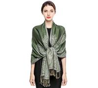 EASE LEAP Elegante Bufanda Estampada para Mujer Lujoso Chal Cálido con Borla Suave Pashmina Estilo Paisley Étnico Uso en Otoño Invierno 200 * 70cm/(11-Verde)