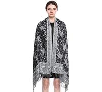 EASE LEAP Elegante Bufanda Estampada para Mujer Lujoso Chal Cálido con Borla Suave Pashmina Estilo Paisley Étnico Uso en Otoño Invierno 200 * 70cm/(24-Blanco y negro)