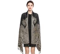 EASE LEAP Elegante Bufanda Estampada para Mujer Lujoso Chal Cálido con Borla Suave Pashmina Estilo Paisley Étnico Uso en Otoño Invierno 200 * 70cm/(1-Negro)