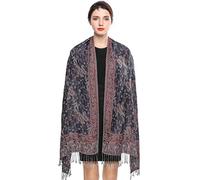 EASE LEAP Elegante Bufanda Estampada para Mujer Lujoso Chal Cálido con Borla Suave Pashmina Estilo Paisley Étnico Uso en Otoño Invierno 200 * 70cm/(25-Azul marino)