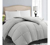 EASELAND Edredón de plumón alternativo acolchado suave para todas las estaciones, relleno de edredón reversible con pestañas en las esquinas, para invierno, verano, cálido, esponjoso, gris claro, 98 x