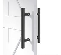 EaseLife Juego de manijas de puerta de granero en forma de H de barra a barra de doble cara, acero inoxidable 304 en superficie esmerilada de polvo negro, redondo, para puerta de vidrio y puerta de