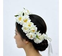 EaseSunny Corona de flores blancas, tocado de novia, vid de pelo de boda, tocado floral ajustable para novias, damas de honor, tela de plástico ligera, accesorio de fotografía para festivales
