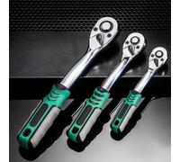 EaseSunny Llave de trinquete de 72 dientes de paso fino reversible de liberación rápida de 1/4 3/8 1/2 pulgadas llave de acero verde para fijación automática (3 piezas)