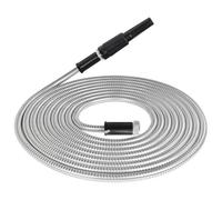 EaseSunny Manguera de jardín de acero inoxidable, manguera de agua de metal de 25 pies, flexible sin torceduras, acero inoxidable 304, ráfaga de 500 PSI, boquilla de 6 patrones, color plateado