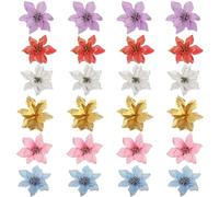 EaseSunny Paquete de 24 guirnaldas artificiales de flores de Pascua para decoración de árbol de Navidad, coronas florales de plástico coloridas, adornos de decoración del hogar