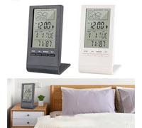 EaseSunny Termómetro digital higrómetro, monitor de humedad de temperatura interior, reloj LCD con registro máximo/mínimo, pronóstico del tiempo, alarma, color blanco