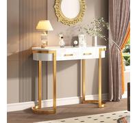 Easexcy 100 cm de largo, moderno y simple de alto brillo, mesa auxiliar para sofá, sala de estar, mesa de consola, adecuada para salón, dormitorio, oficina, pasillo (100 x 40 x 76 cm, color blanco)