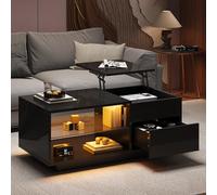 Easexcy 100 x 49 x 40 cm. Mesa de centro de altura ajustable, mesa de centro de alto brillo con 1 cajón, mesa de sofá con divisor de vidrio templado y espacio de almacenamiento oculto