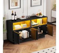 Easexcy 130 x 35 x 68 cm, aparador con 2 gabinetes, 4 compartimentos, puertas de cristal, ancho 130 cm, armario auxiliar con luz LED, armario con mucho espacio de almacenamiento