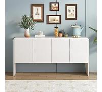 Easexcy Aparador de almacenamiento grande de estilo minimalista con 4 puertas y dispositivo de retroceso para sala de estar y entrada, 152,5 x 40 x 76,5 cm (blanco)