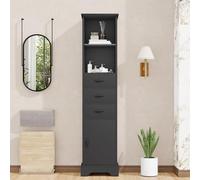 Easexcy Armario de baño de 56 x 28 x 167,3 cm, armarios superiores e inferiores + cajón mediano, estantes ajustables, asas negras, blanco. (negro-2)